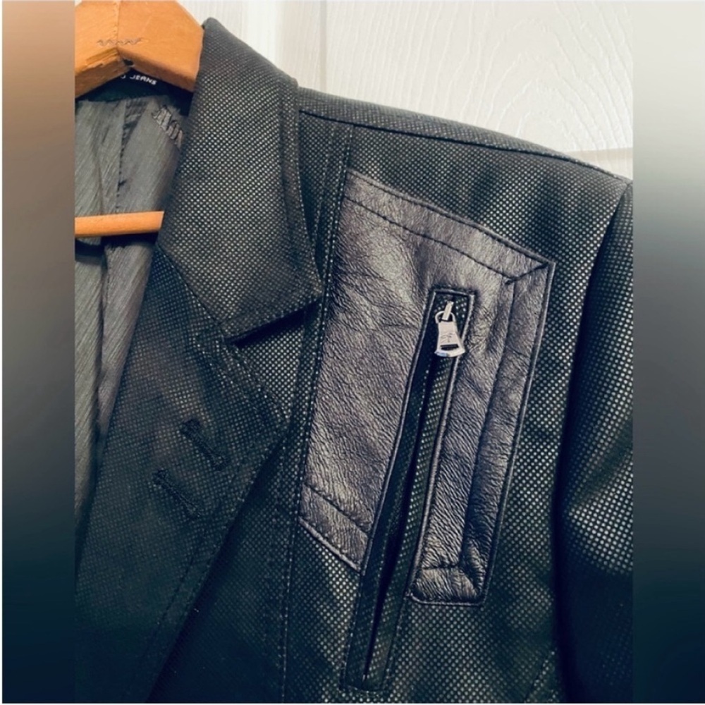 Mondo Menswear Blazer Jacket Black Zipper Leather Accent New size X-Large - Picture 5 of 15